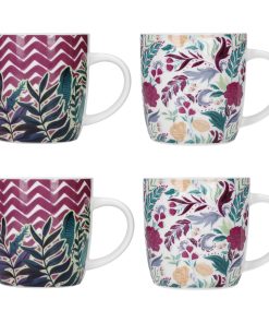 KitchenCraft Barrel Mug Set Exotic Floral Design – Set of 4