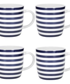 KitchenCraft Barrel Mug Set Nautical Stripe Design – Set of 4